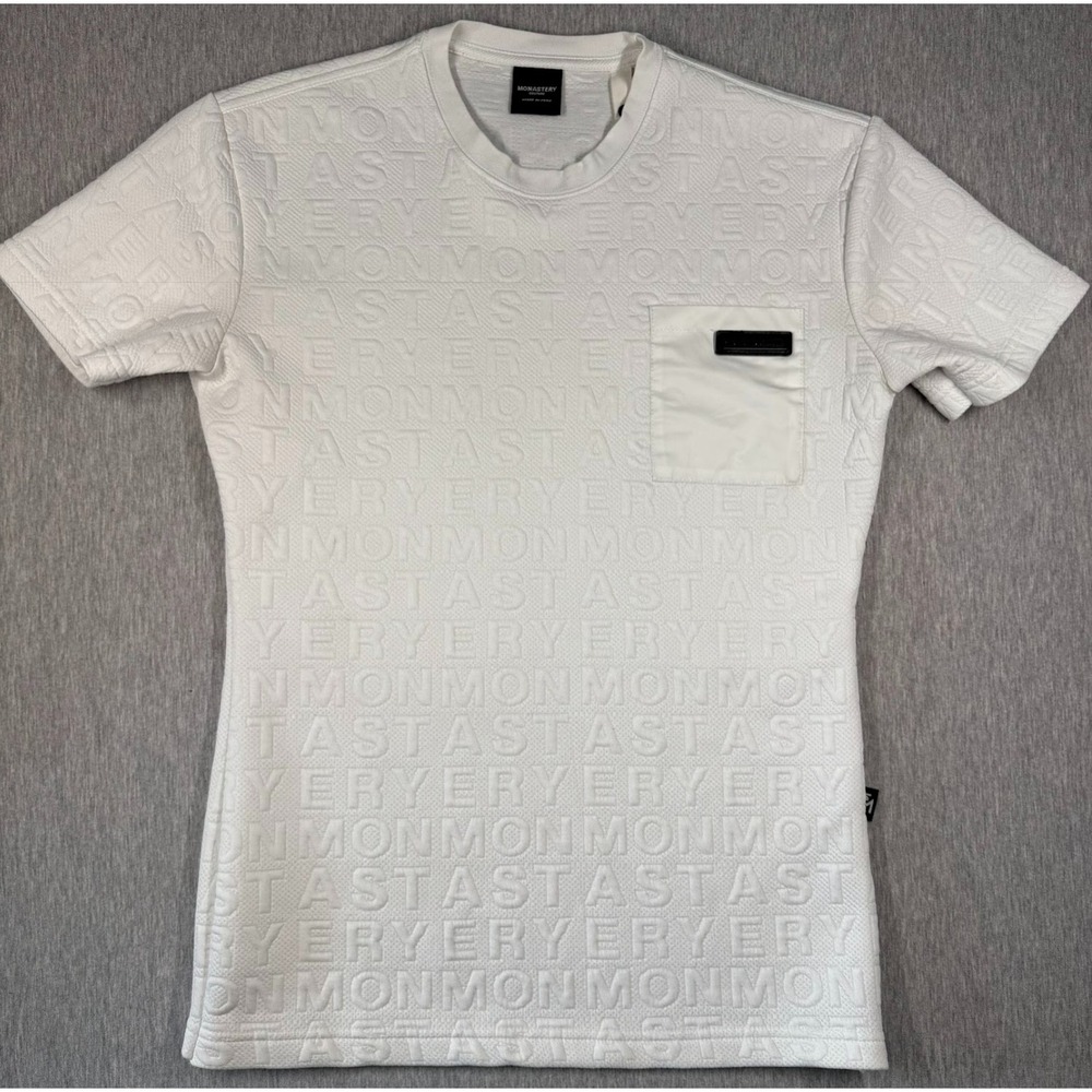 Monastery Couture Textured Embossed Logo Large White Designer Streetwear Tee